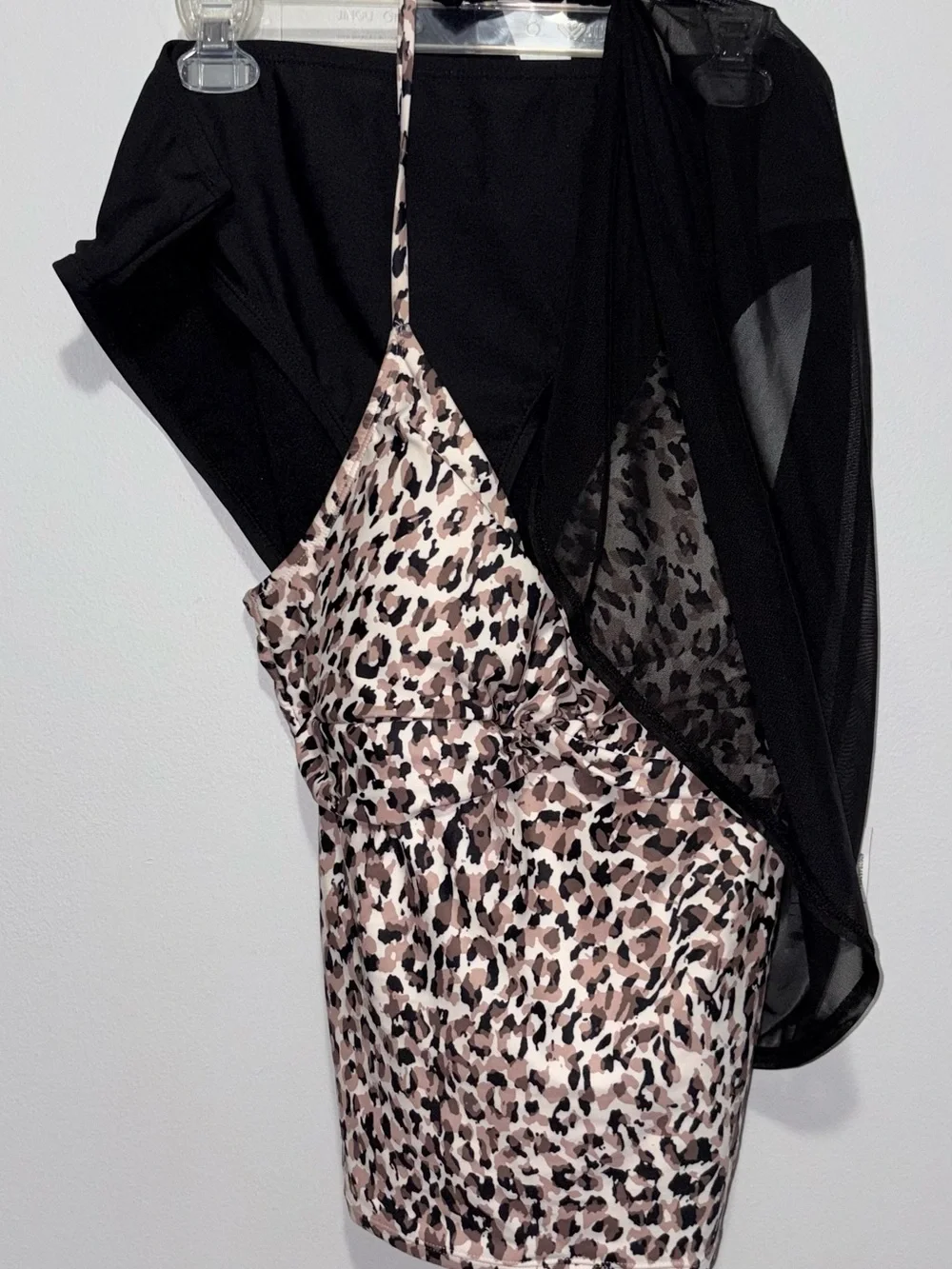 Dorina Swim Womens XL Leopard Tankini 3 Piece Swimsuit Set Black Wrap NWT